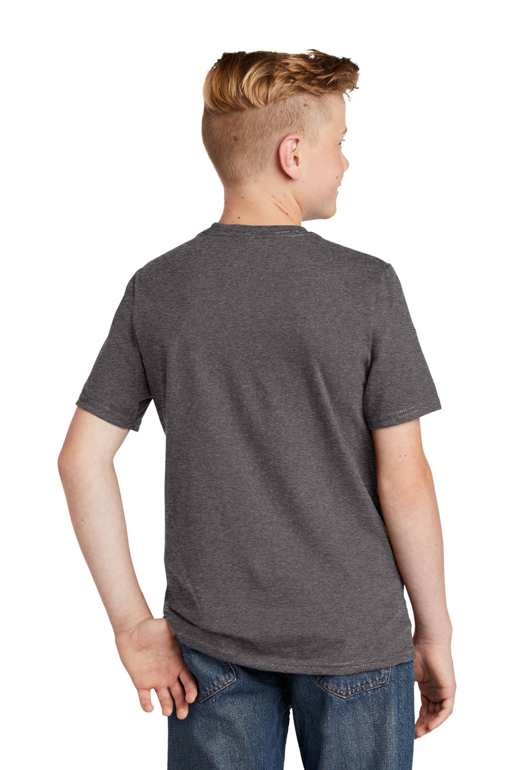 District DT6000Y Youth Very Important Short Sleeve Crewneck T-Shirt Heather Charcoal Grey Back