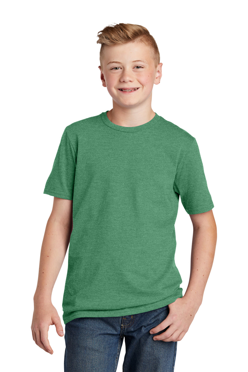 District DT6000Y Youth Very Important Short Sleeve Crewneck T-Shirt Heather Kelly Green Front