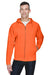 UltraClub 8463 Mens Rugged Wear Water Resistant Fleece Full Zip Hooded Sweatshirt Hoodie Bright Orange Front