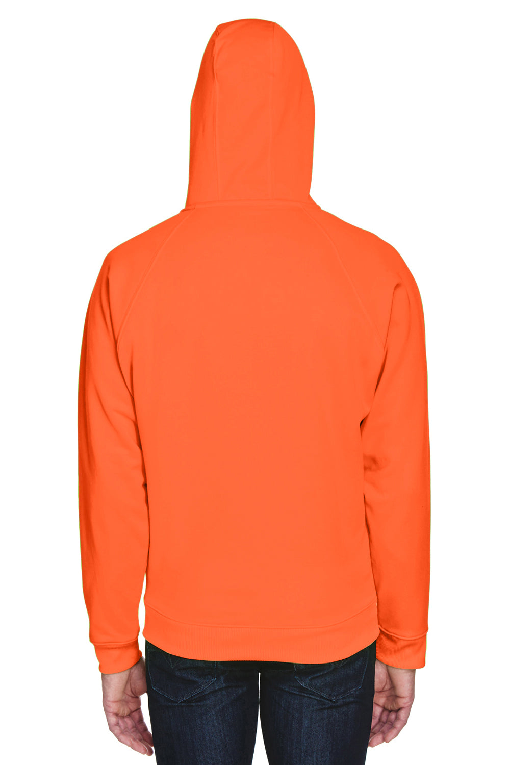 UltraClub 8463 Mens Rugged Wear Water Resistant Fleece Full Zip Hooded Sweatshirt Hoodie Bright Orange Back