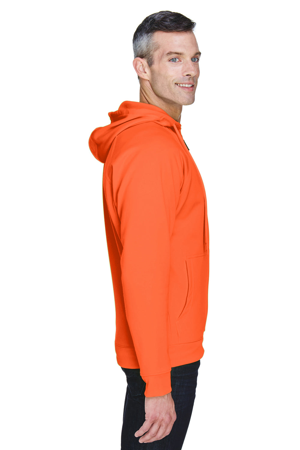 UltraClub 8463 Mens Rugged Wear Water Resistant Fleece Full Zip Hooded Sweatshirt Hoodie Bright Orange Side