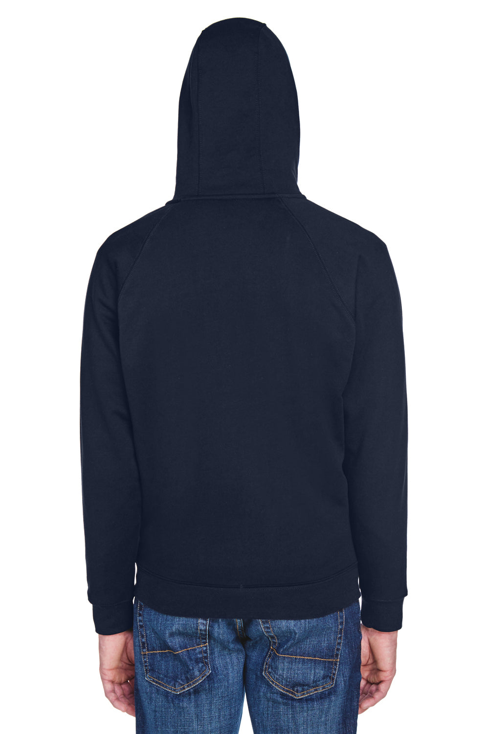 UltraClub 8463 Mens Rugged Wear Water Resistant Fleece Full Zip Hooded Sweatshirt Hoodie Navy Blue Back