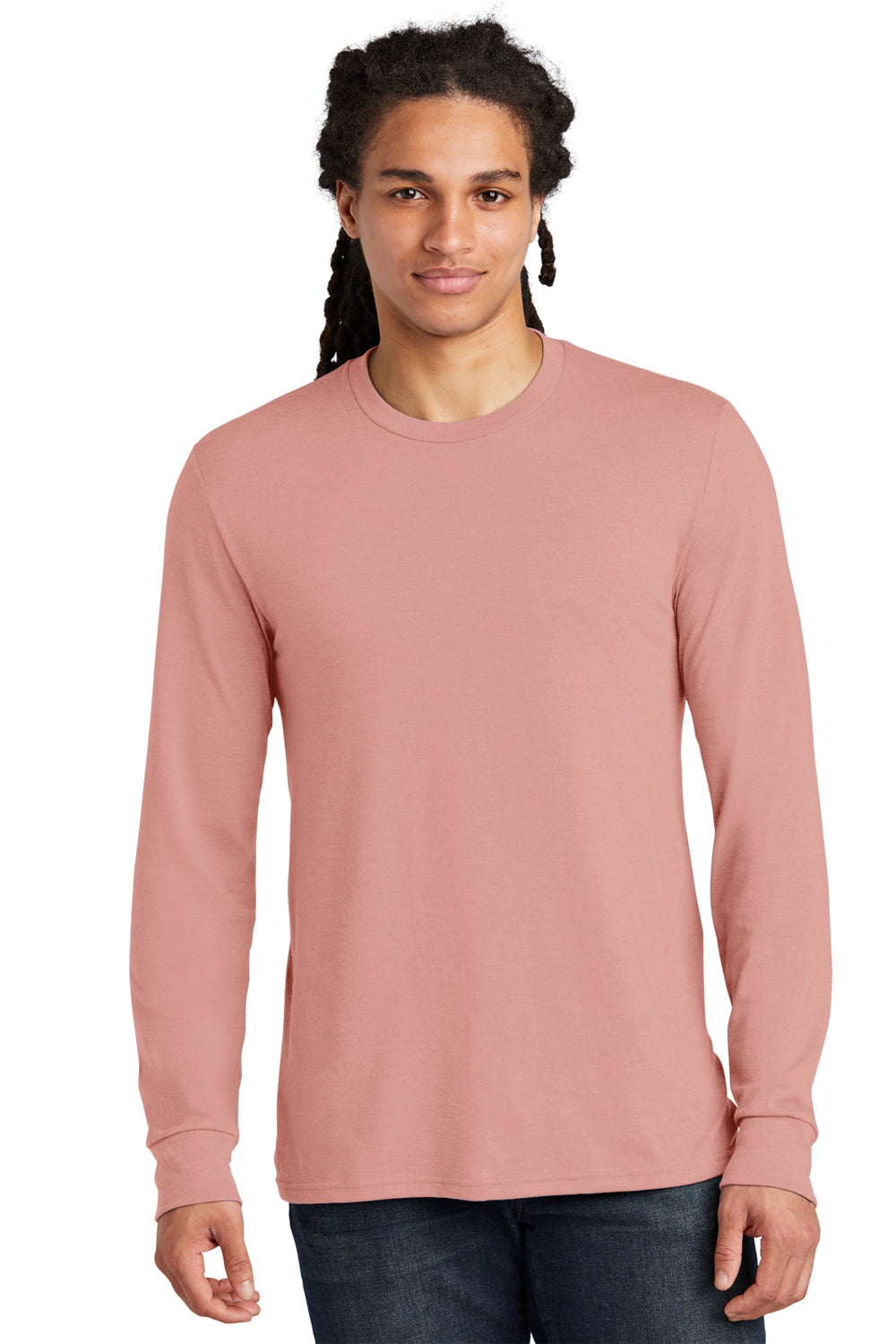 District Mens Perfect Tri Long Sleeve Crewneck T-Shirt Blush Pink Frost Front