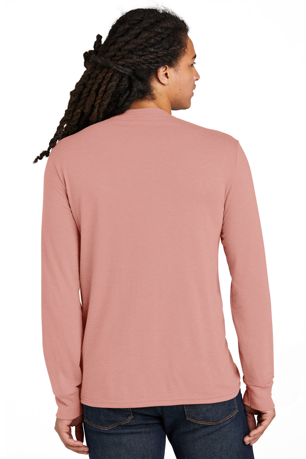 District Mens Perfect Tri Long Sleeve Crewneck T-Shirt Blush Pink Frost Back
