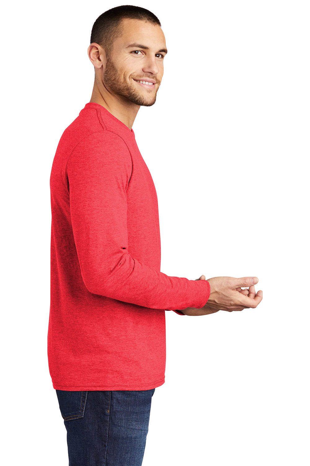 District DM132 Mens Perfect Tri Long Sleeve Crewneck T-Shirt Red Frost Side