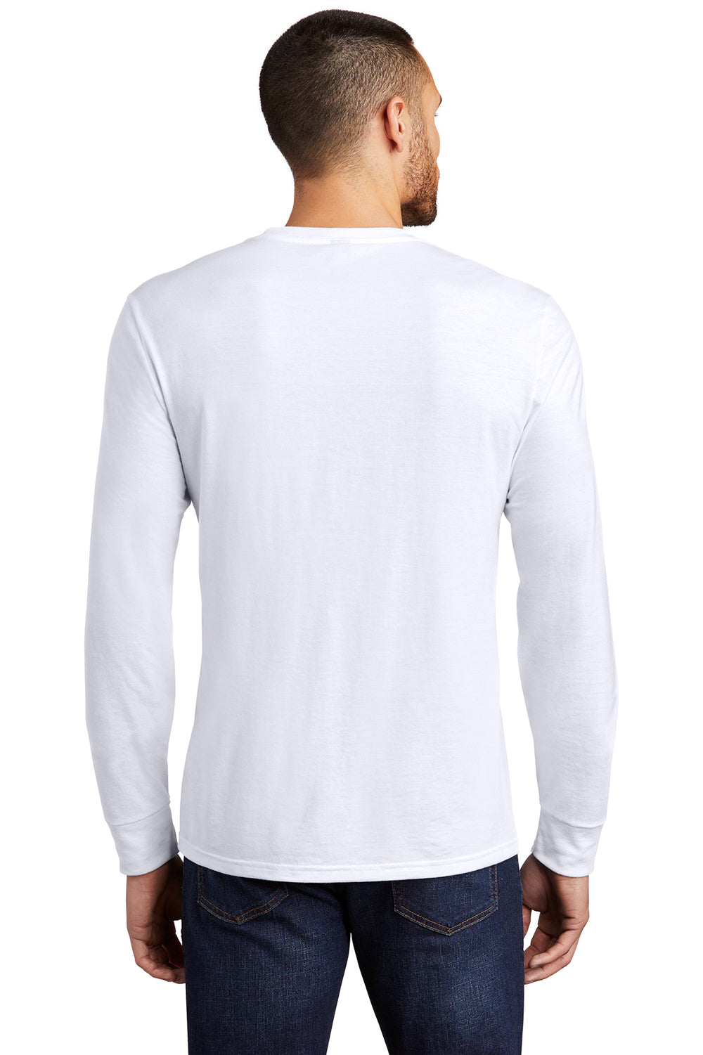 District DM132 Mens Perfect Tri Long Sleeve Crewneck T-Shirt White Back
