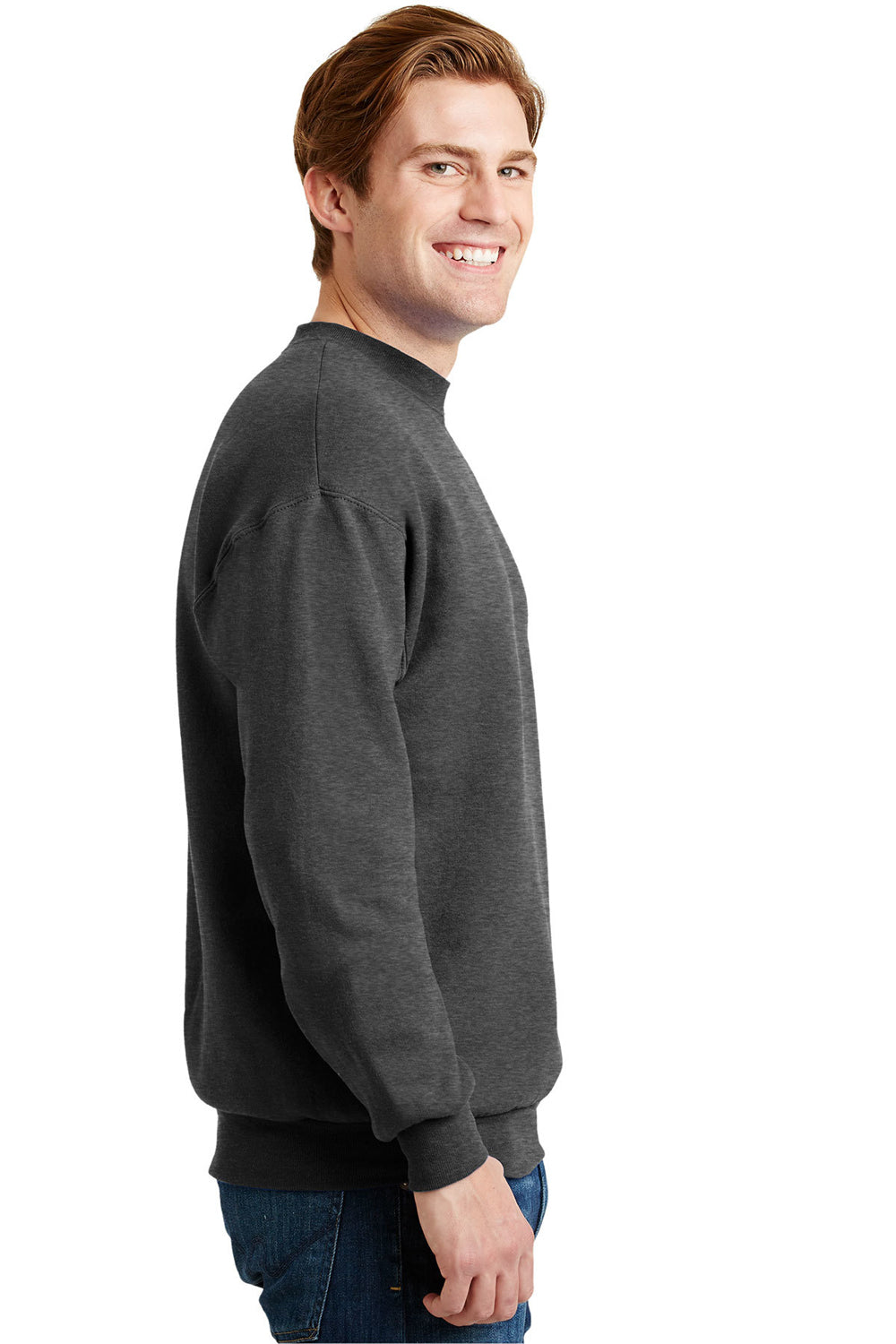Hanes P160/P1607 Mens EcoSmart Print Pro XP Fleece Crewneck Sweatshirt Heather Charcoal Grey Side