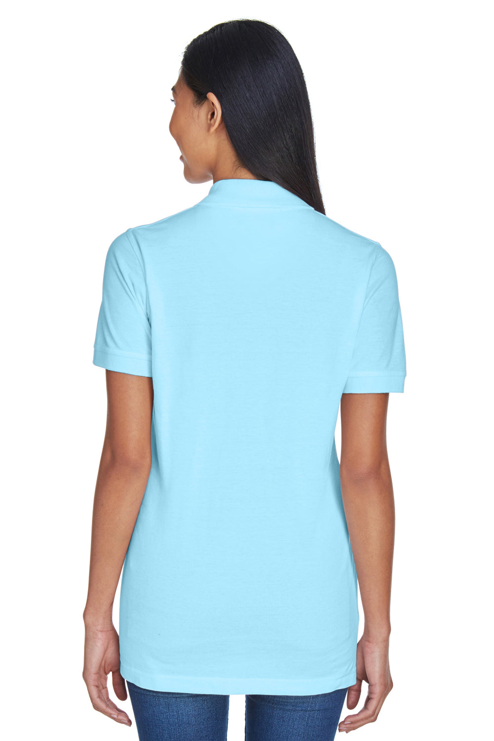 UltraClub 8530 Womens Classic Short Sleeve Polo Shirt Baby Blue Back