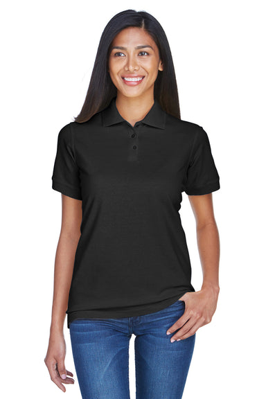 UltraClub 8530 Womens Classic Short Sleeve Polo Shirt Black Front