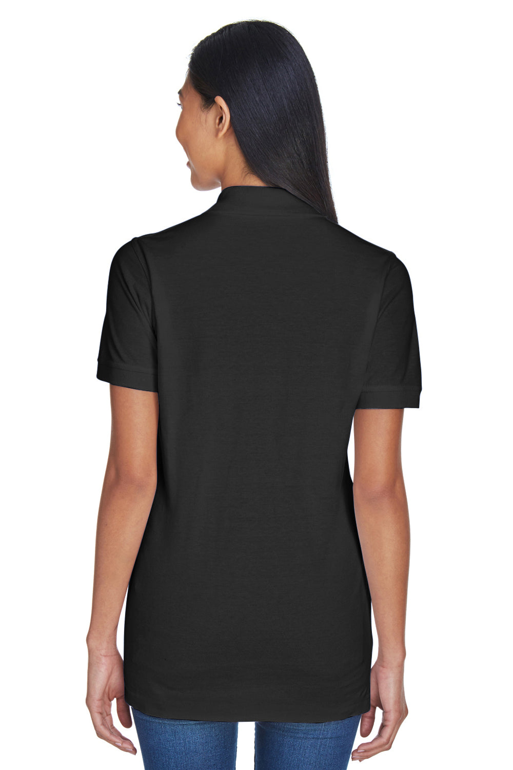 UltraClub 8530 Womens Classic Short Sleeve Polo Shirt Black Back