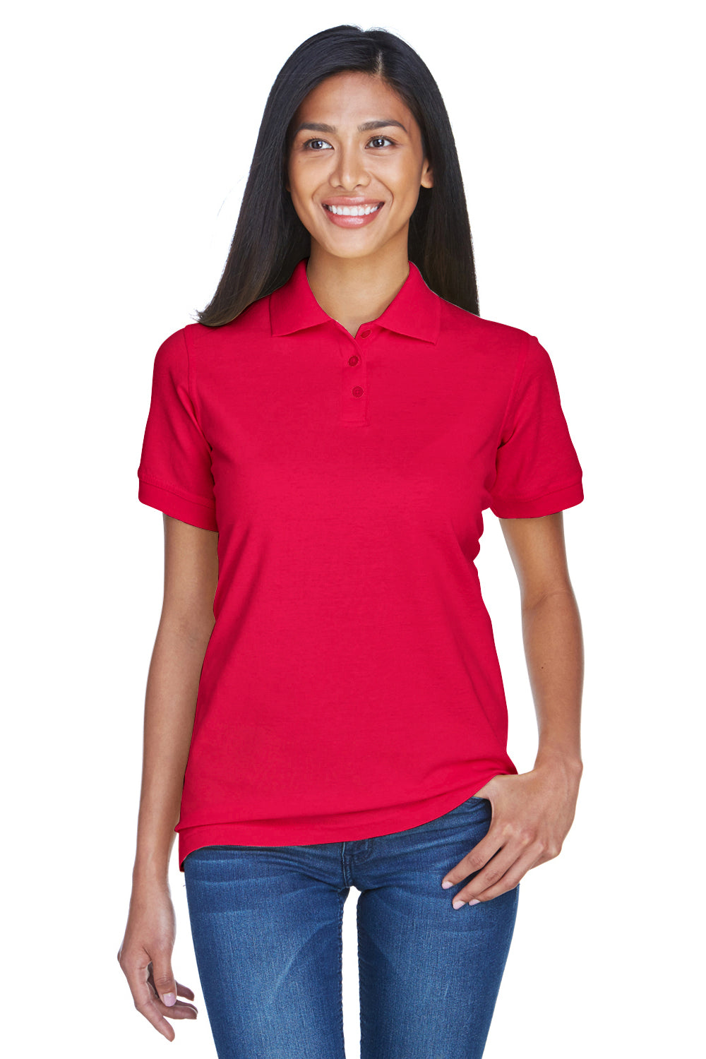 UltraClub 8530 Womens Classic Short Sleeve Polo Shirt Red Front