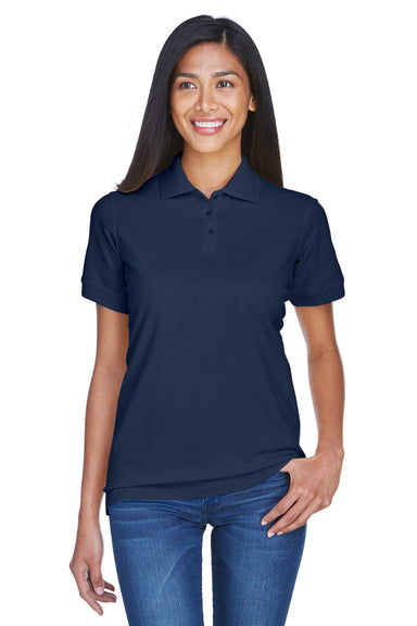UltraClub 8530 Womens Classic Short Sleeve Polo Shirt Navy Blue Front
