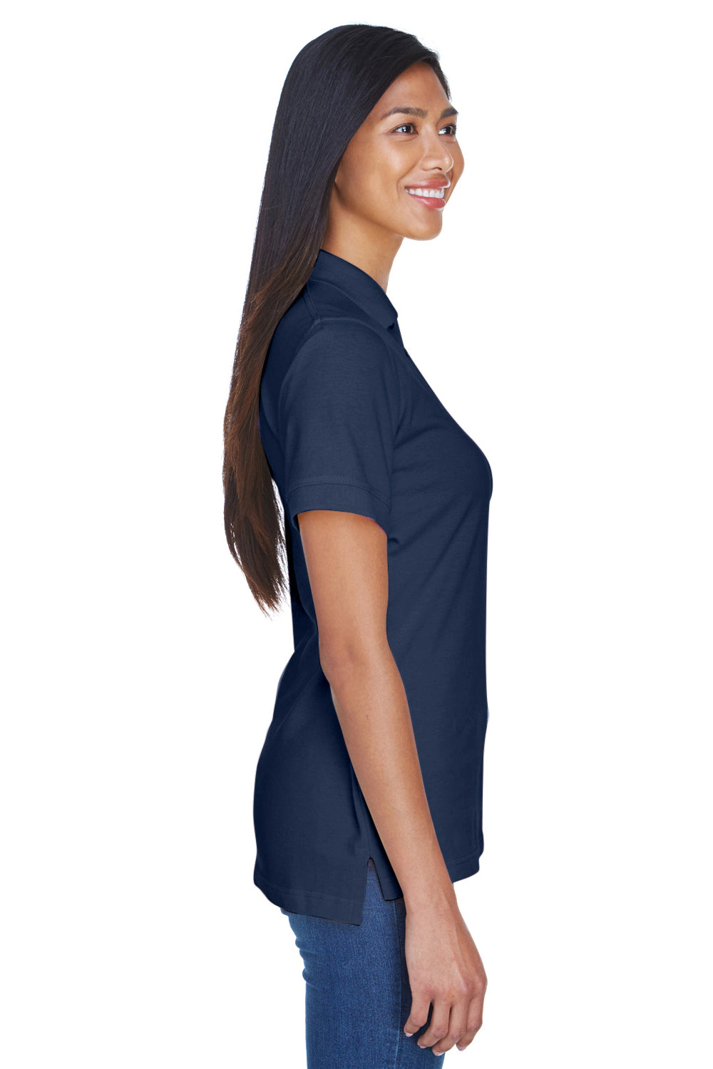 UltraClub 8530 Womens Classic Short Sleeve Polo Shirt Navy Blue Side