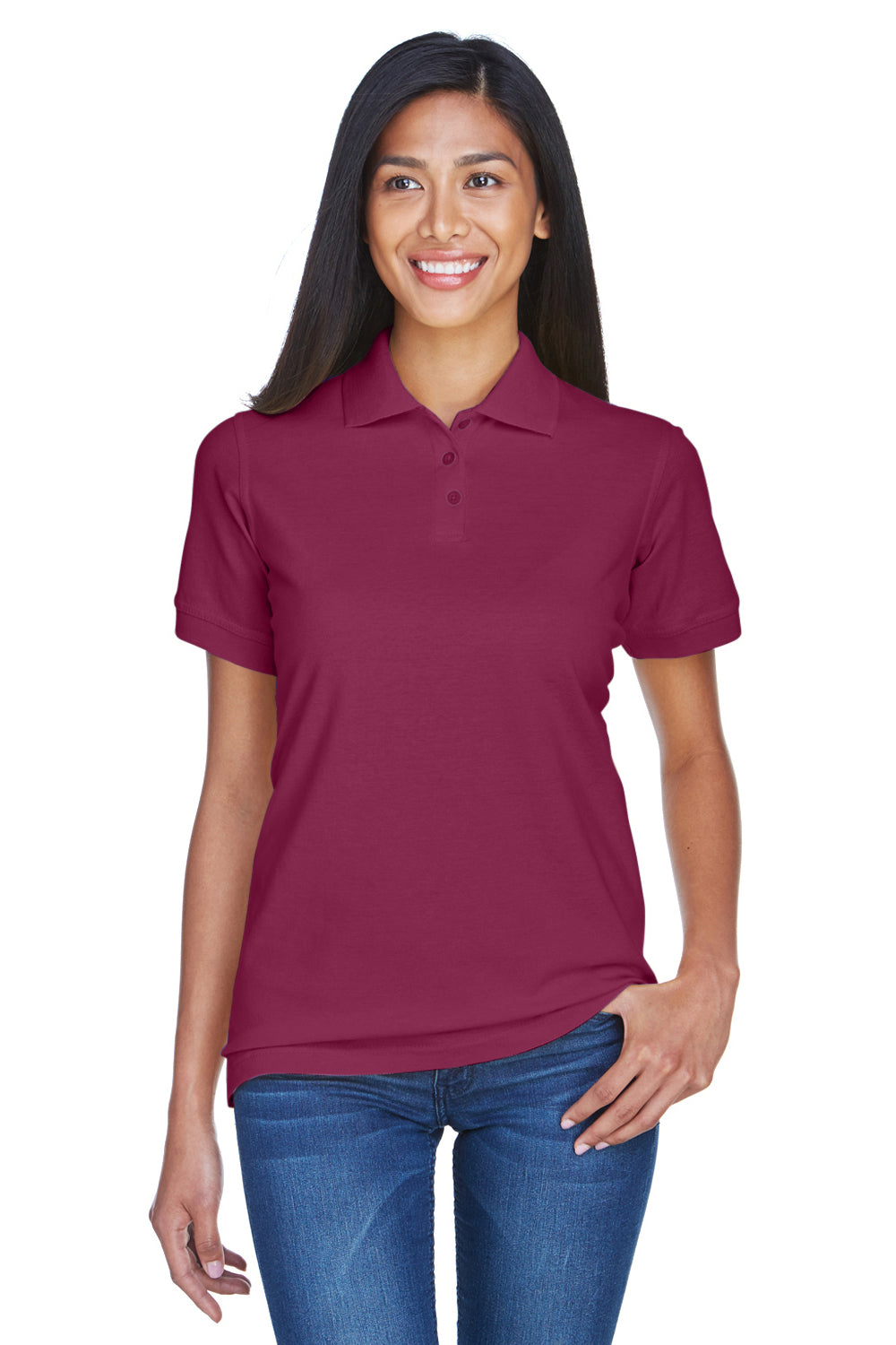 UltraClub 8530 Womens Classic Short Sleeve Polo Shirt Burgundy Front