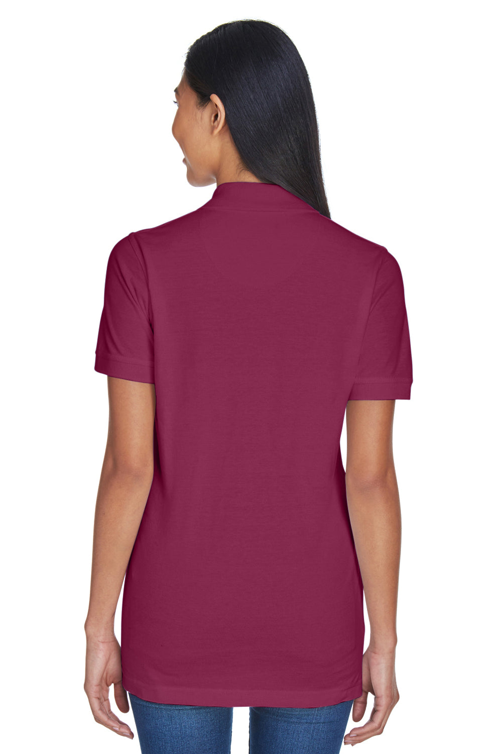 UltraClub 8530 Womens Classic Short Sleeve Polo Shirt Burgundy Back