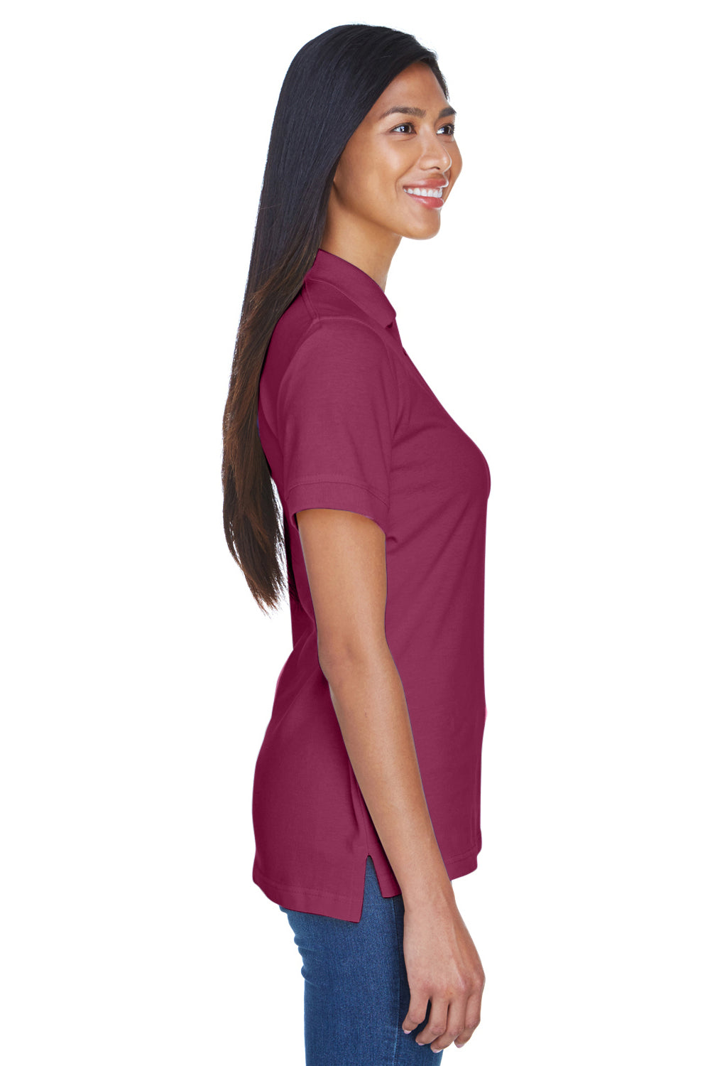 UltraClub 8530 Womens Classic Short Sleeve Polo Shirt Burgundy Side