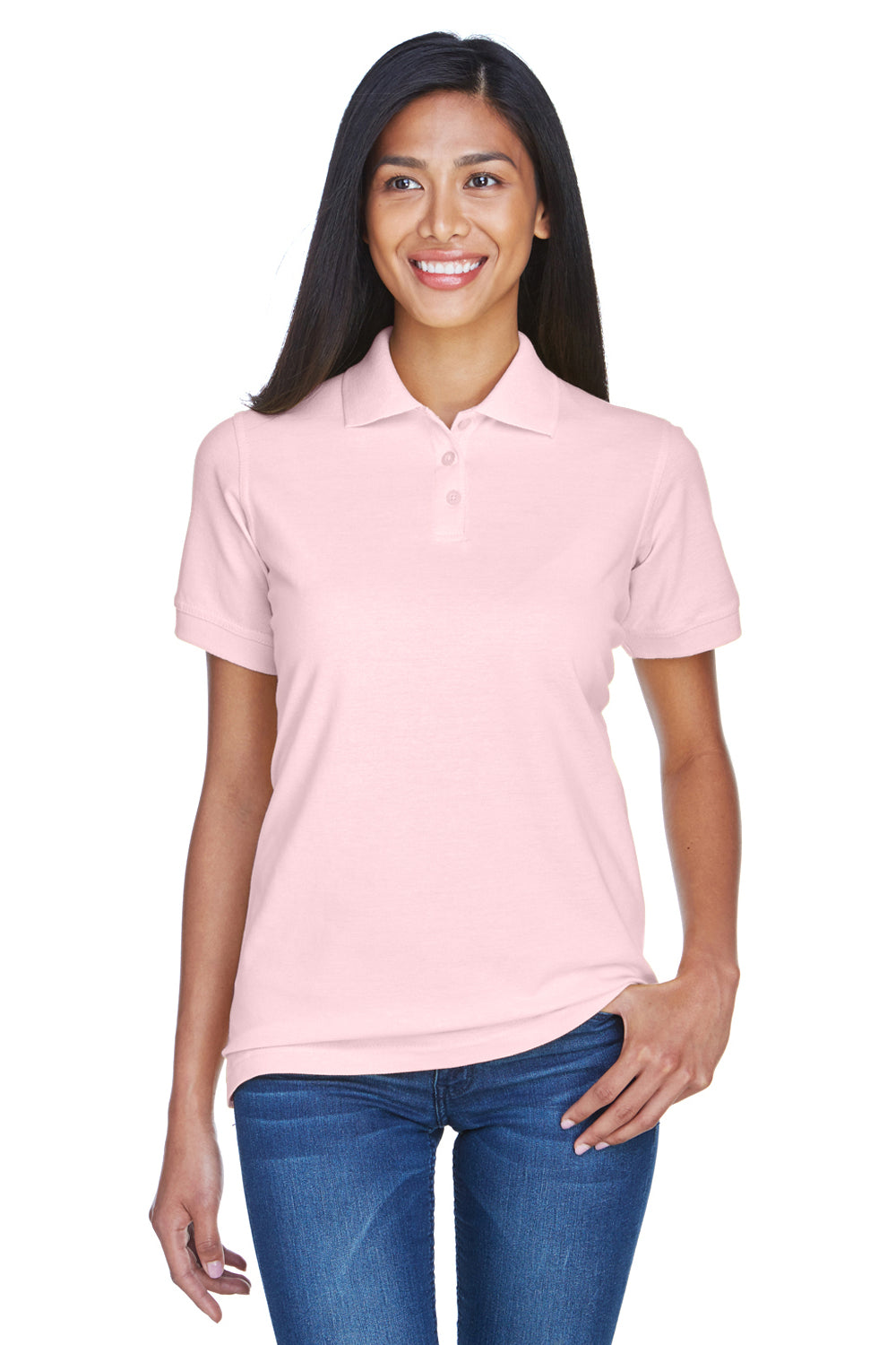 UltraClub 8530 Womens Classic Short Sleeve Polo Shirt Pink Front