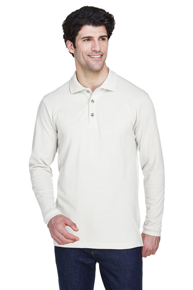 UltraClub 8532 Mens Classic Long Sleeve Polo Shirt White Front