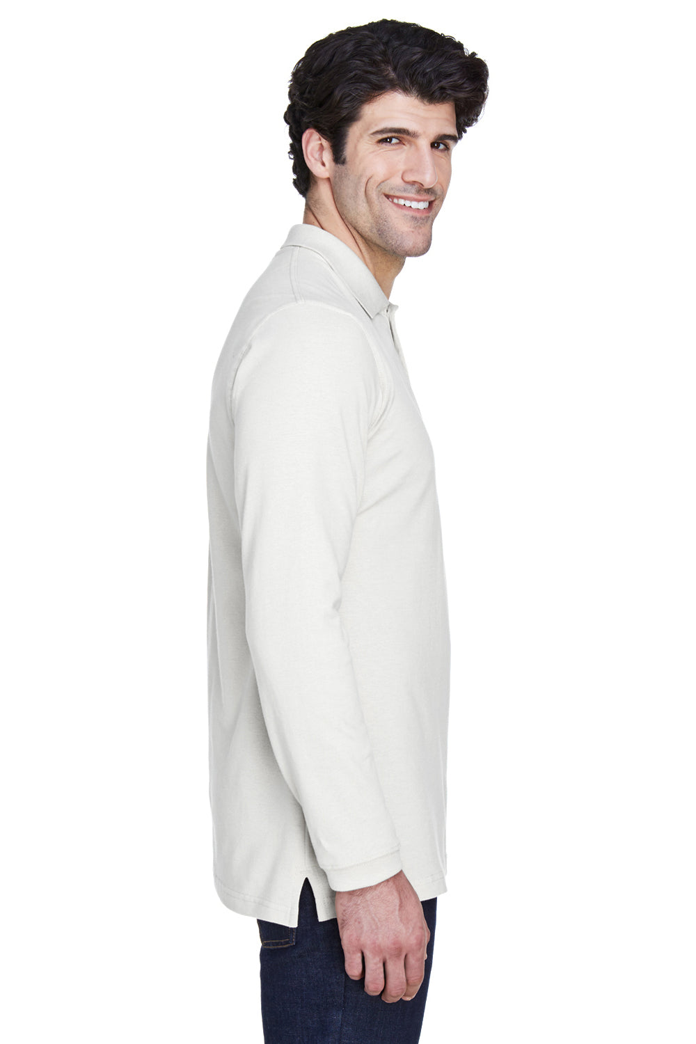 UltraClub 8532 Mens Classic Long Sleeve Polo Shirt White Side