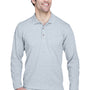 UltraClub Mens Classic Long Sleeve Polo Shirt - Heather Grey - Closeout