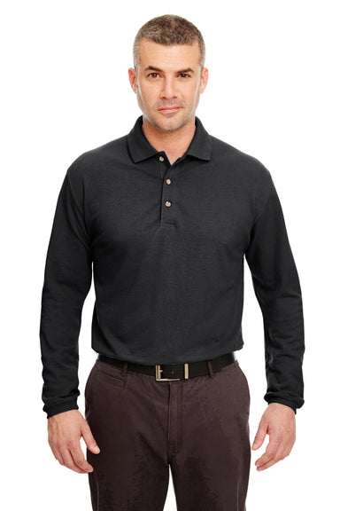 UltraClub 8532 Mens Classic Long Sleeve Polo Shirt Black Front