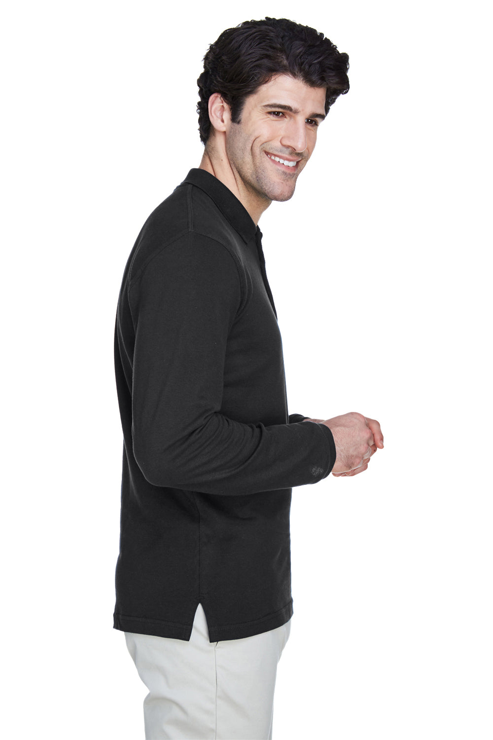 UltraClub 8532 Mens Classic Long Sleeve Polo Shirt Black Side