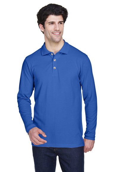 UltraClub 8532 Mens Classic Long Sleeve Polo Shirt Royal Blue Front