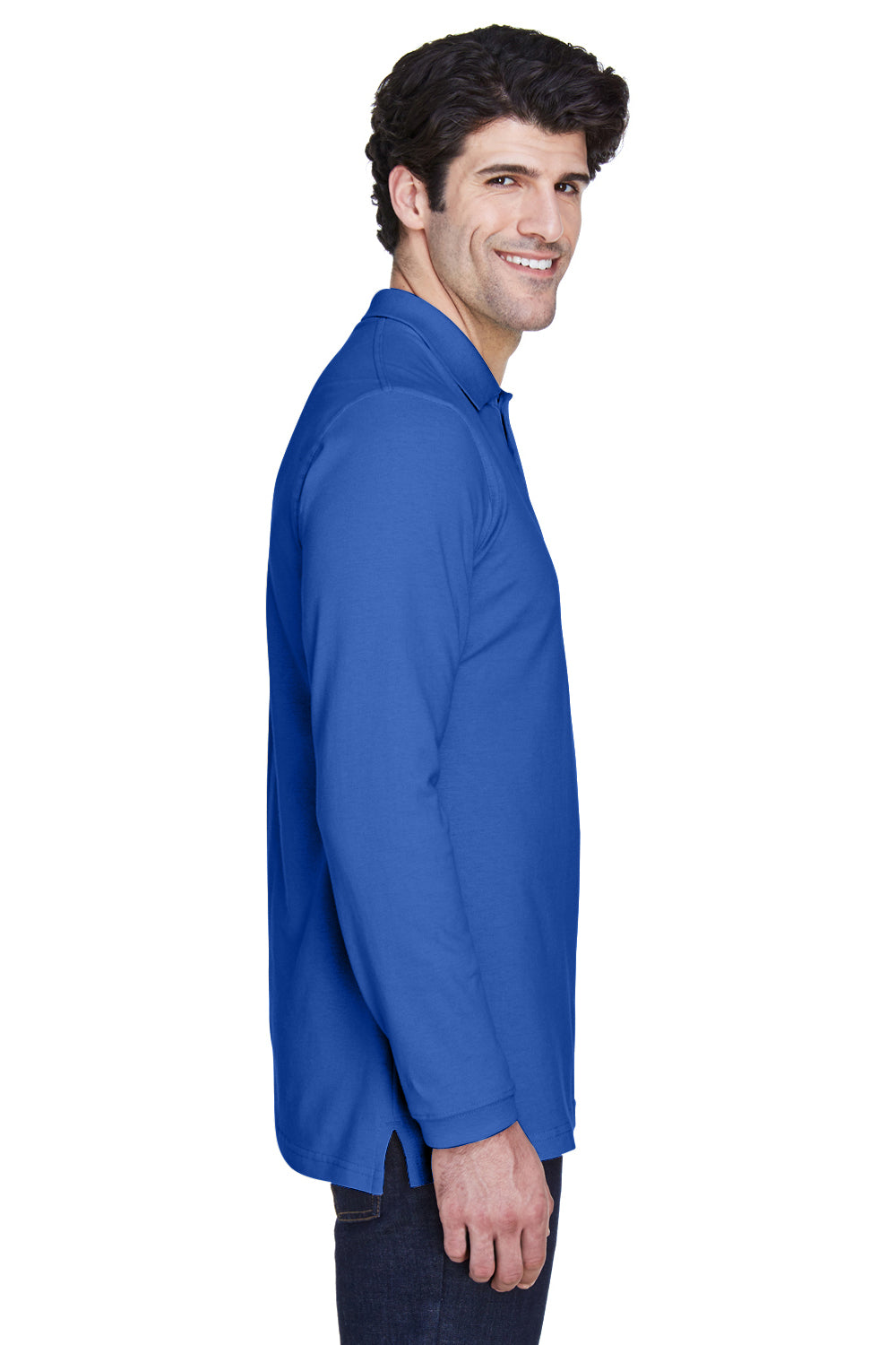 UltraClub 8532 Mens Classic Long Sleeve Polo Shirt Royal Blue Side