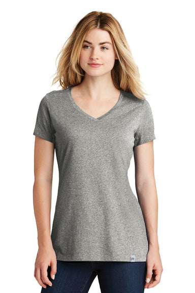 New Era LNEA101 Womens Heritage Short Sleeve V-Neck T-Shirt Light Graphite Grey Twist Front