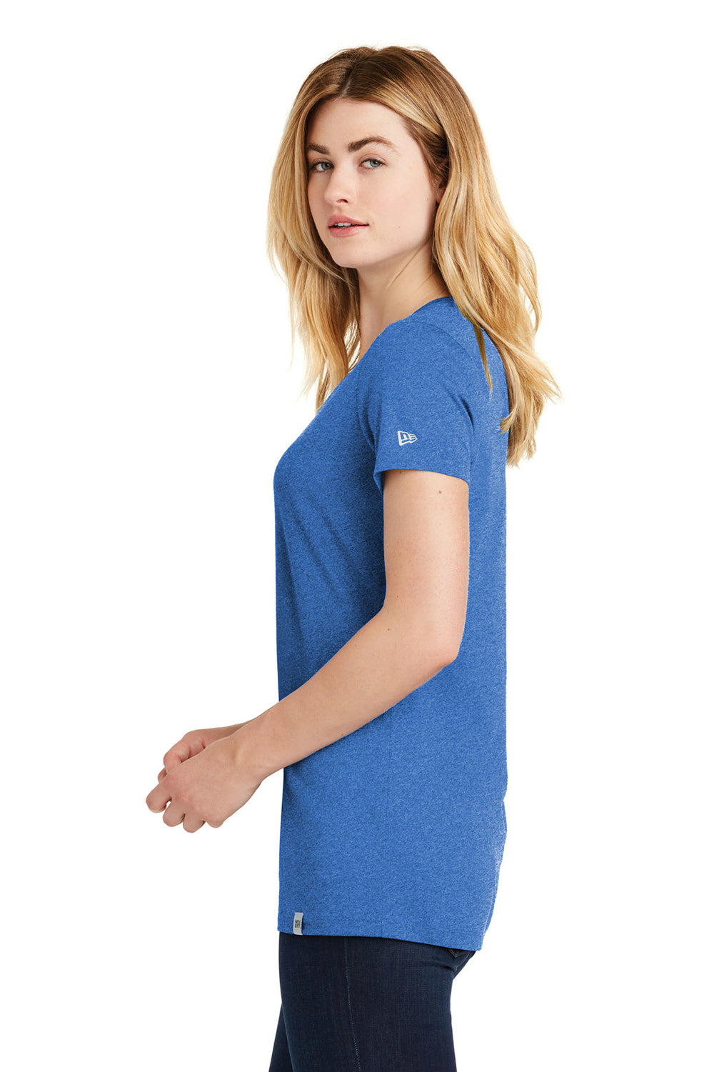 New Era LNEA101 Womens Heritage Short Sleeve V-Neck T-Shirt Heather Royal Blue Side