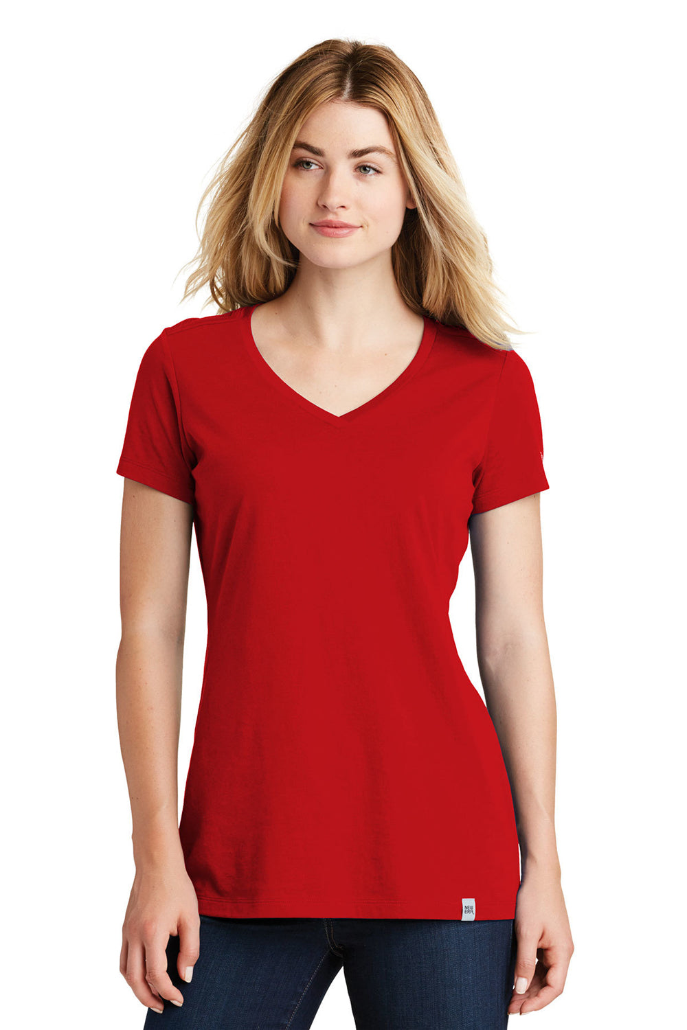New Era LNEA101 Womens Heritage Short Sleeve V-Neck T-Shirt Scarlet Red Front