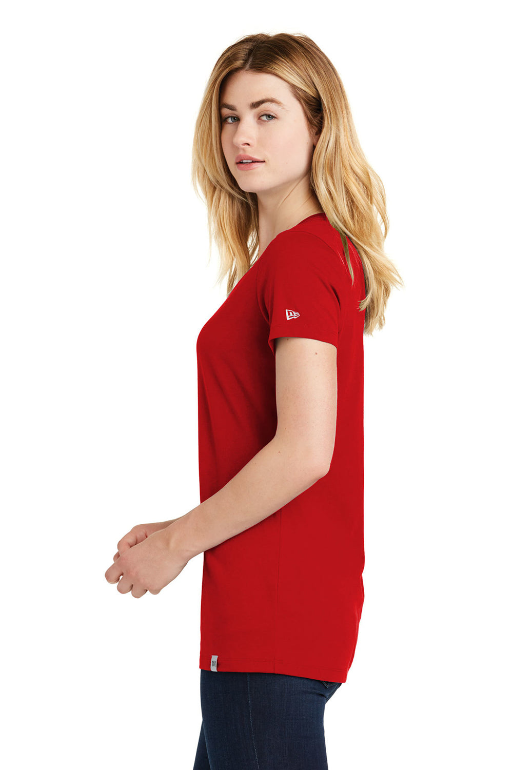 New Era LNEA101 Womens Heritage Short Sleeve V-Neck T-Shirt Scarlet Red Side