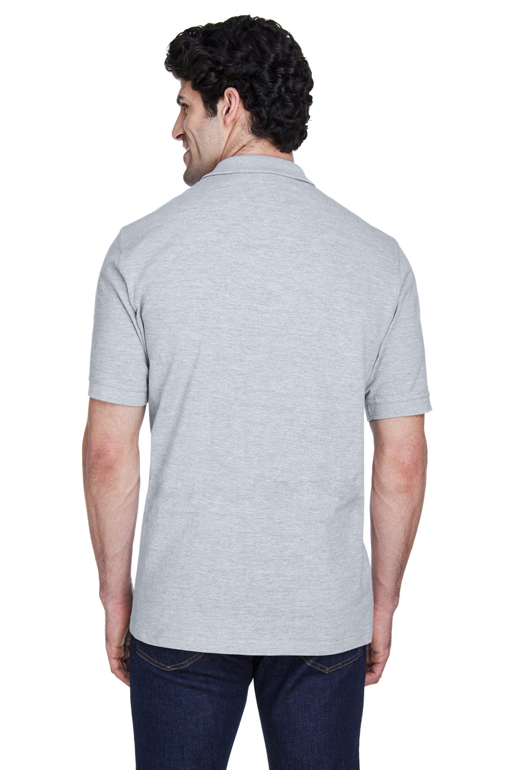 UltraClub 8535 Mens Classic Short Sleeve Polo Shirt Heather Grey Back