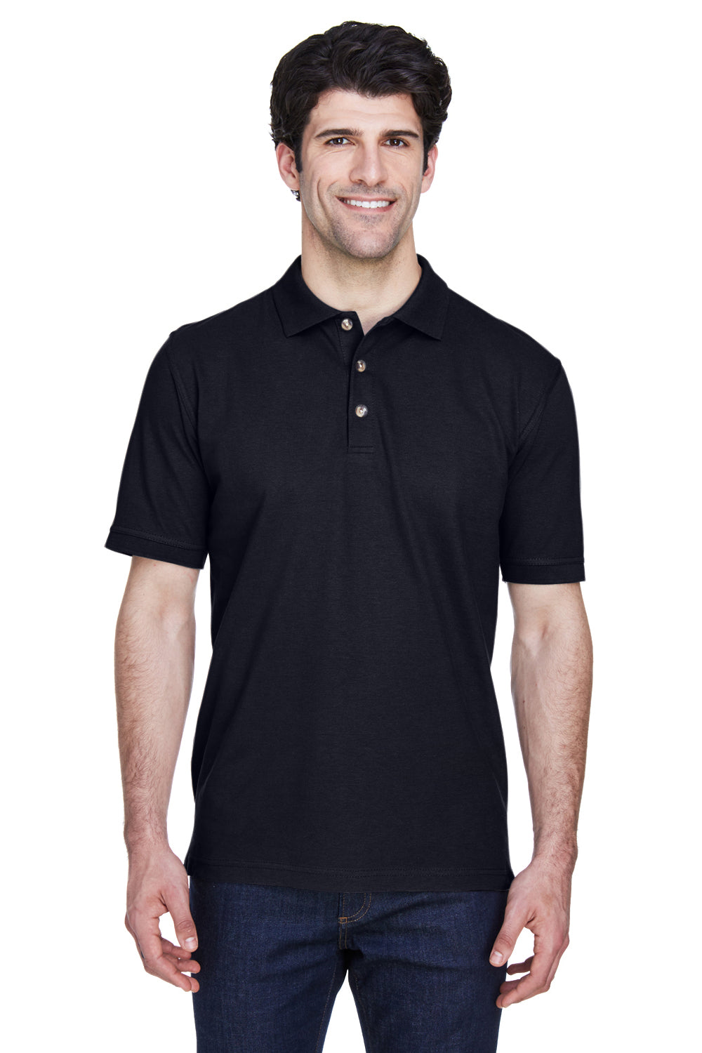 UltraClub 8535 Mens Classic Short Sleeve Polo Shirt Black Front