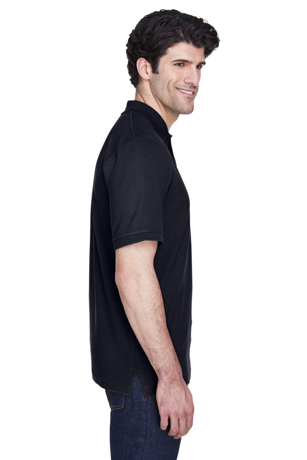 UltraClub 8535 Mens Classic Short Sleeve Polo Shirt Black Side