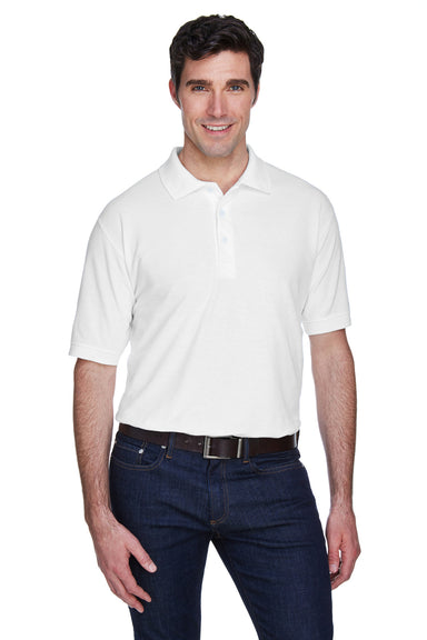 UltraClub 8540 Mens Whisper Short Sleeve Polo Shirt White Front