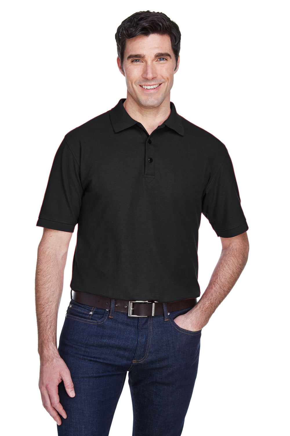 UltraClub 8540 Mens Whisper Short Sleeve Polo Shirt Black Front