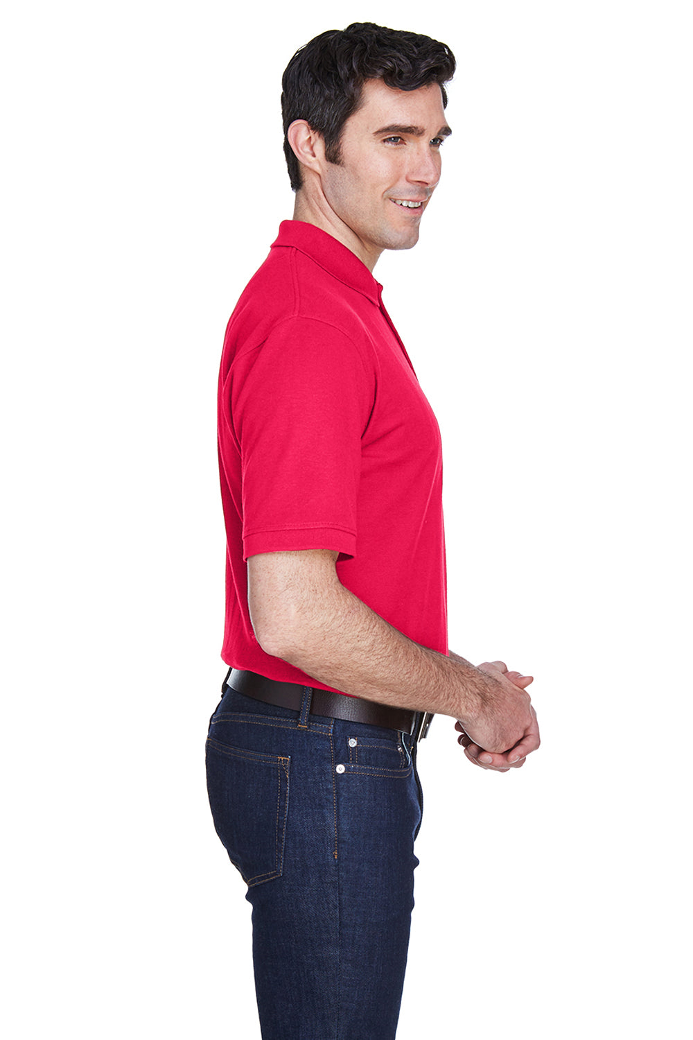 UltraClub 8540 Mens Whisper Short Sleeve Polo Shirt Red Side