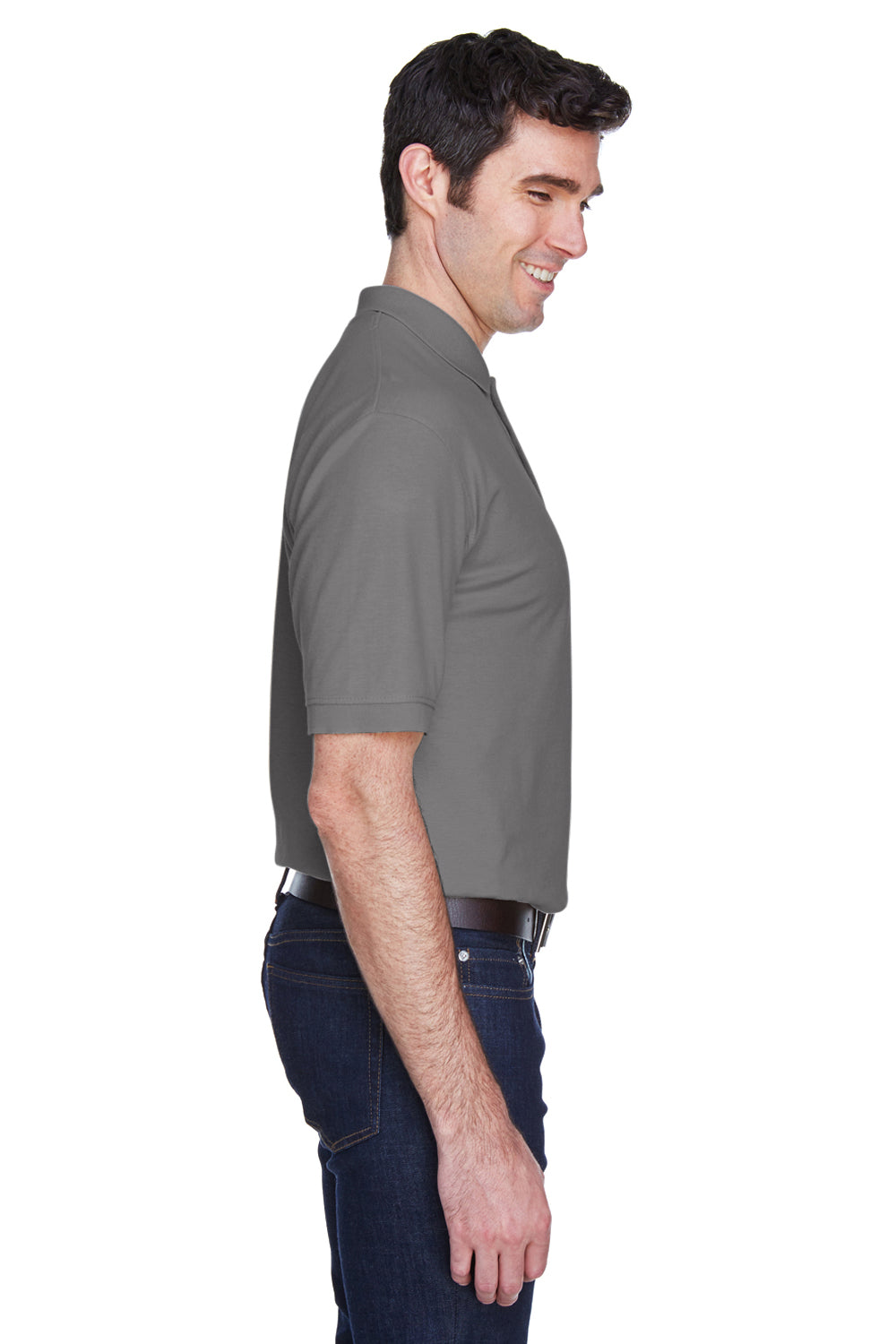 UltraClub 8540 Mens Whisper Short Sleeve Polo Shirt Graphite Grey Side