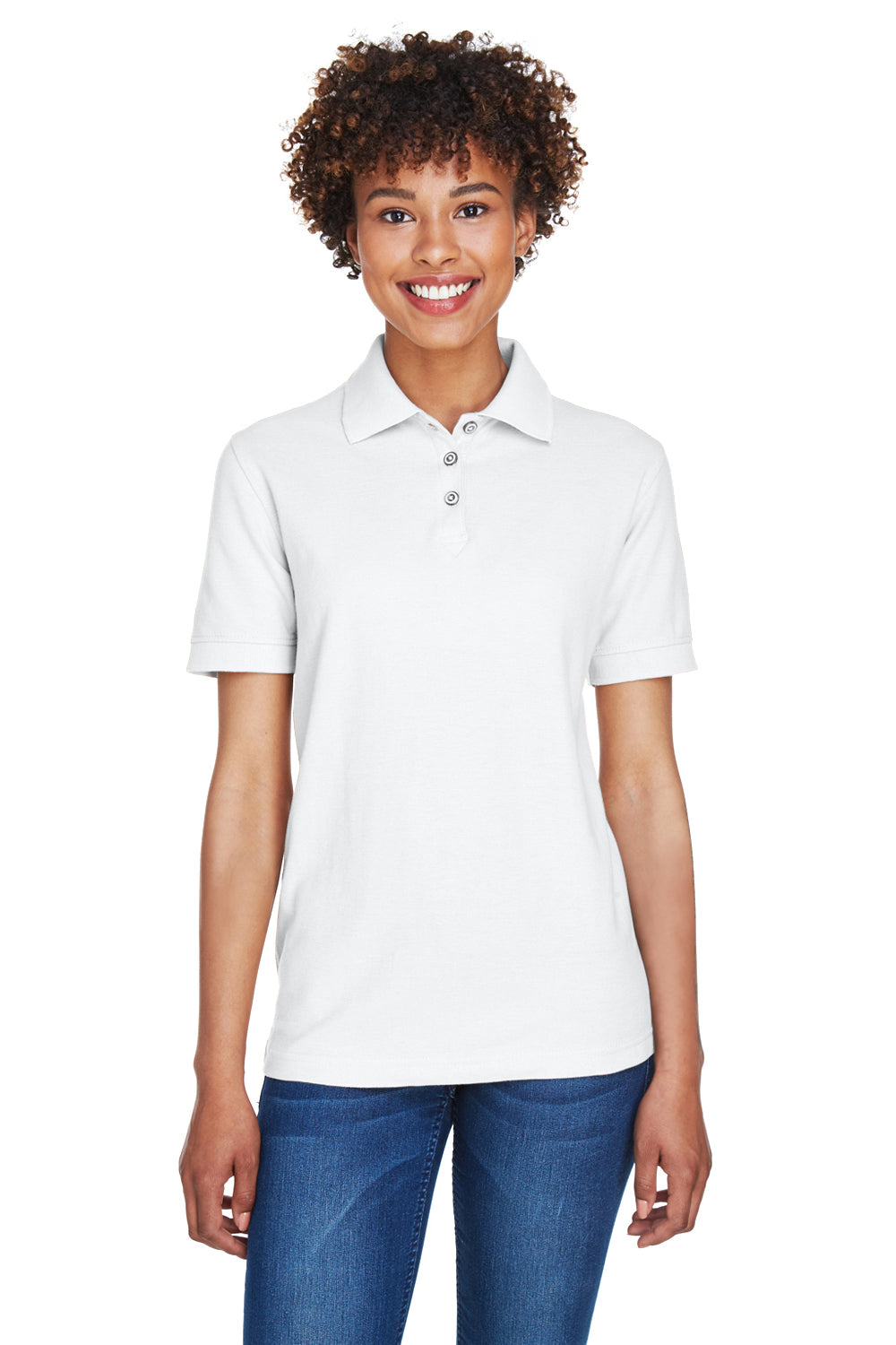 UltraClub 8541 Womens Whisper Short Sleeve Polo Shirt White Front