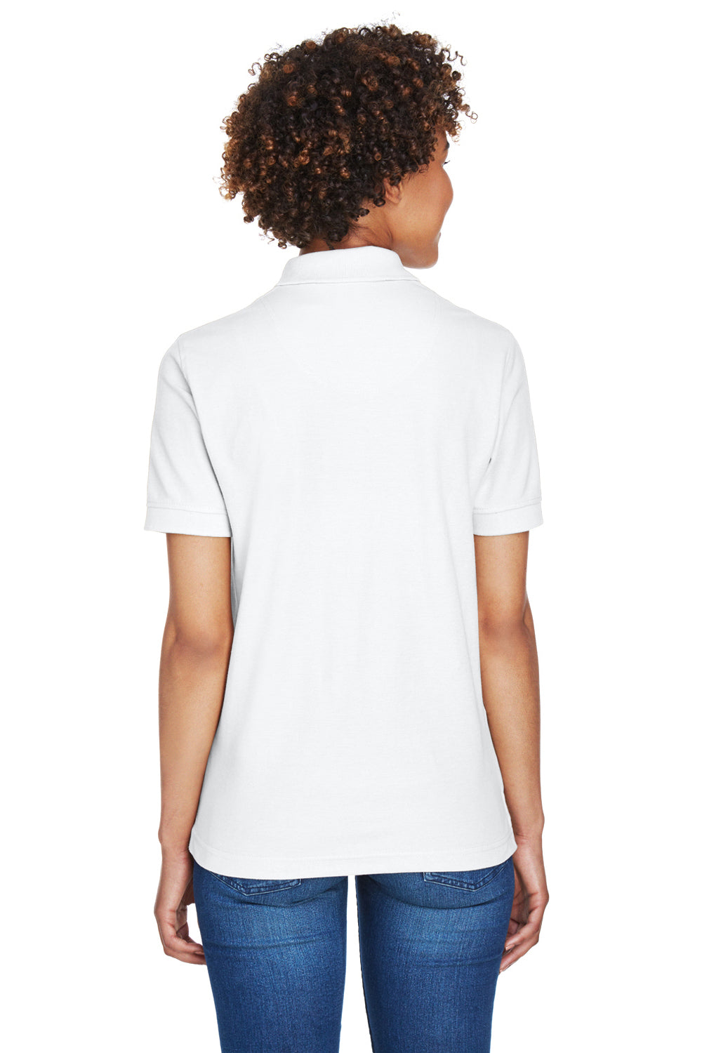 UltraClub 8541 Womens Whisper Short Sleeve Polo Shirt White Back