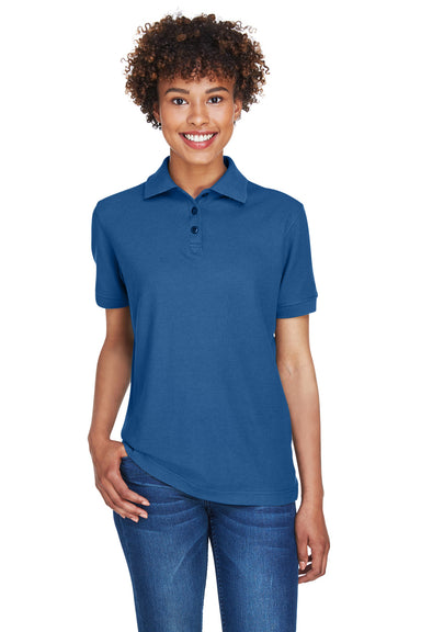 UltraClub 8541 Womens Whisper Short Sleeve Polo Shirt Indigo Blue Front