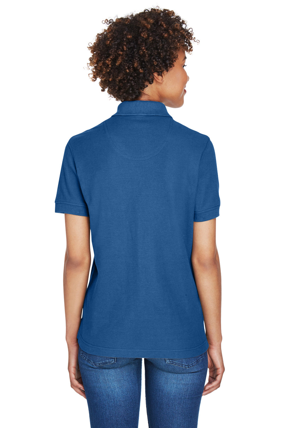 UltraClub 8541 Womens Whisper Short Sleeve Polo Shirt Indigo Blue Back