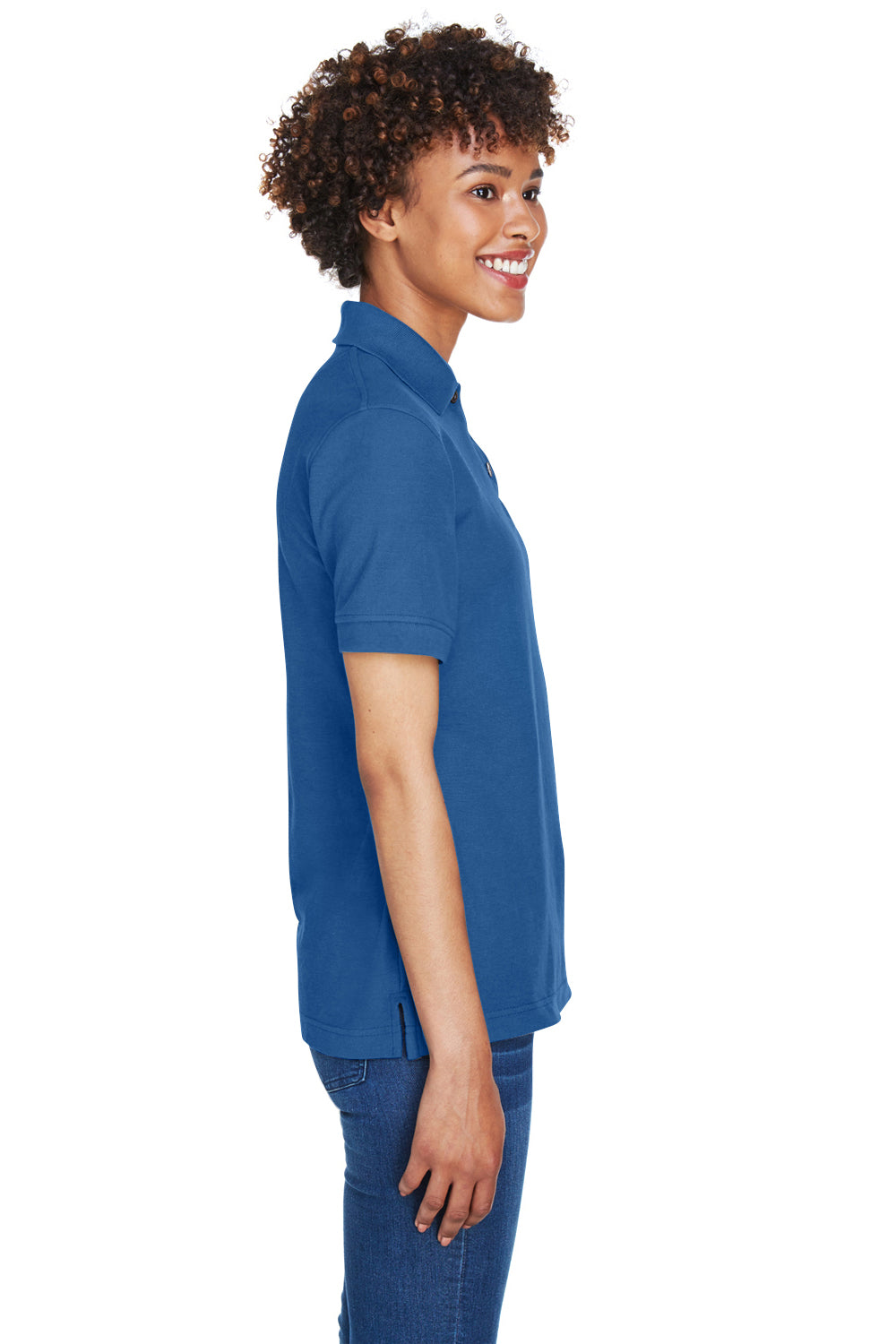 UltraClub 8541 Womens Whisper Short Sleeve Polo Shirt Indigo Blue Side