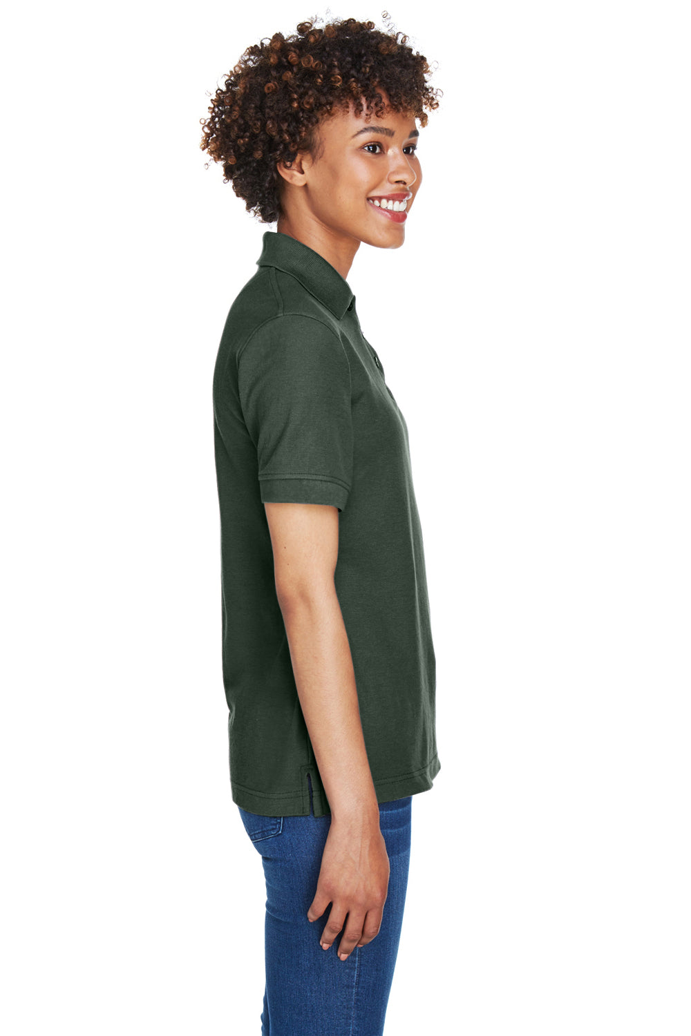 UltraClub 8541 Womens Whisper Short Sleeve Polo Shirt Forest Green Side