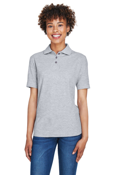 UltraClub 8541 Womens Whisper Short Sleeve Polo Shirt Heather Grey Front