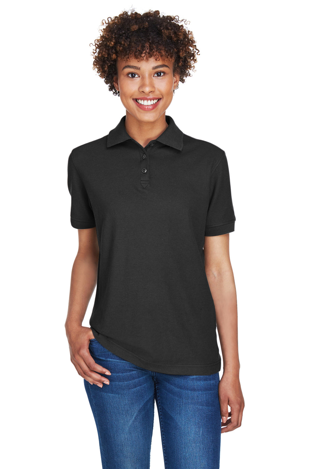 UltraClub 8541 Womens Whisper Short Sleeve Polo Shirt Black Front