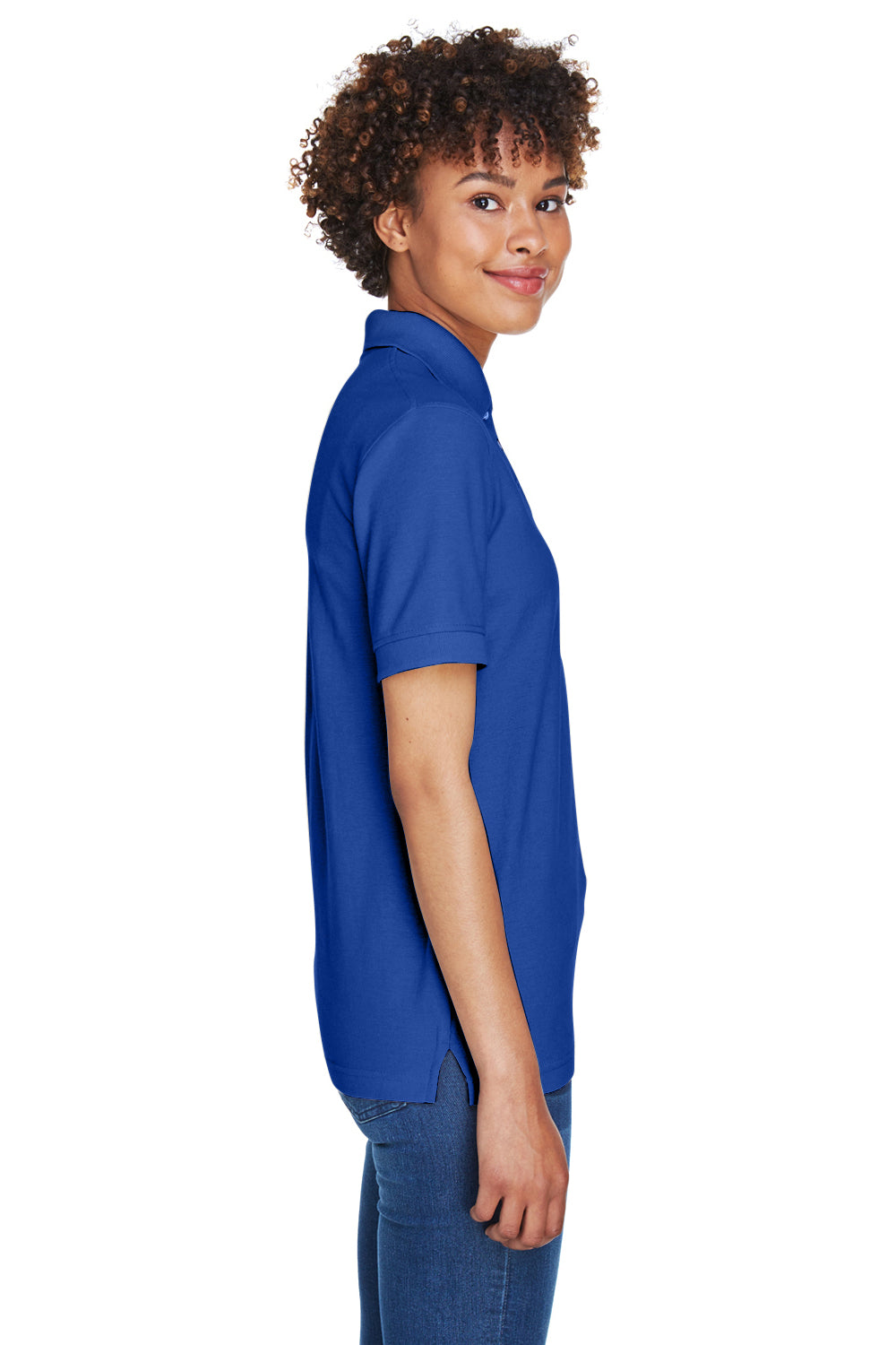 UltraClub 8541 Womens Whisper Short Sleeve Polo Shirt Royal Blue Side