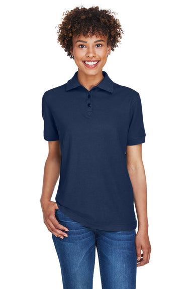UltraClub 8541 Womens Whisper Short Sleeve Polo Shirt Navy Blue Front