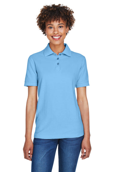 UltraClub 8541 Womens Whisper Short Sleeve Polo Shirt Cornflower Blue Front